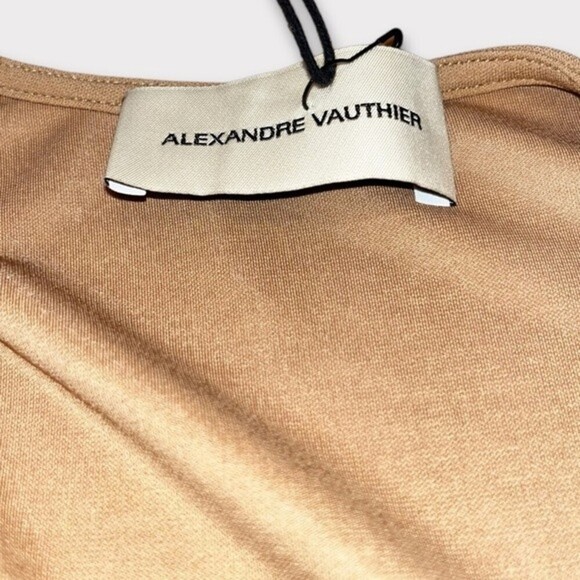 Alexandre Vauthier Draped Jersey Cowl Neck Mini Dress Tan NWT Womens Size 6 / 38 - Picture 11 of 13